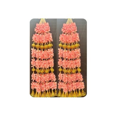 Peach Floral Toran / Bandhanwar with Golden Decorative Beads & Bells