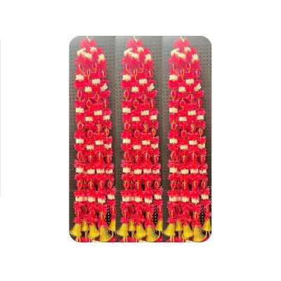 Red & White Floral Toran / Bandhanwar with Golden Tassels