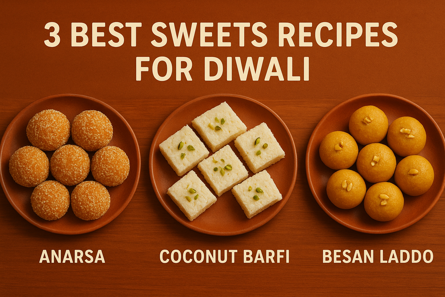 3 Best Sweets Recipes for Diwali: Anarsa, Coconut Barfi, & Besan Laddo