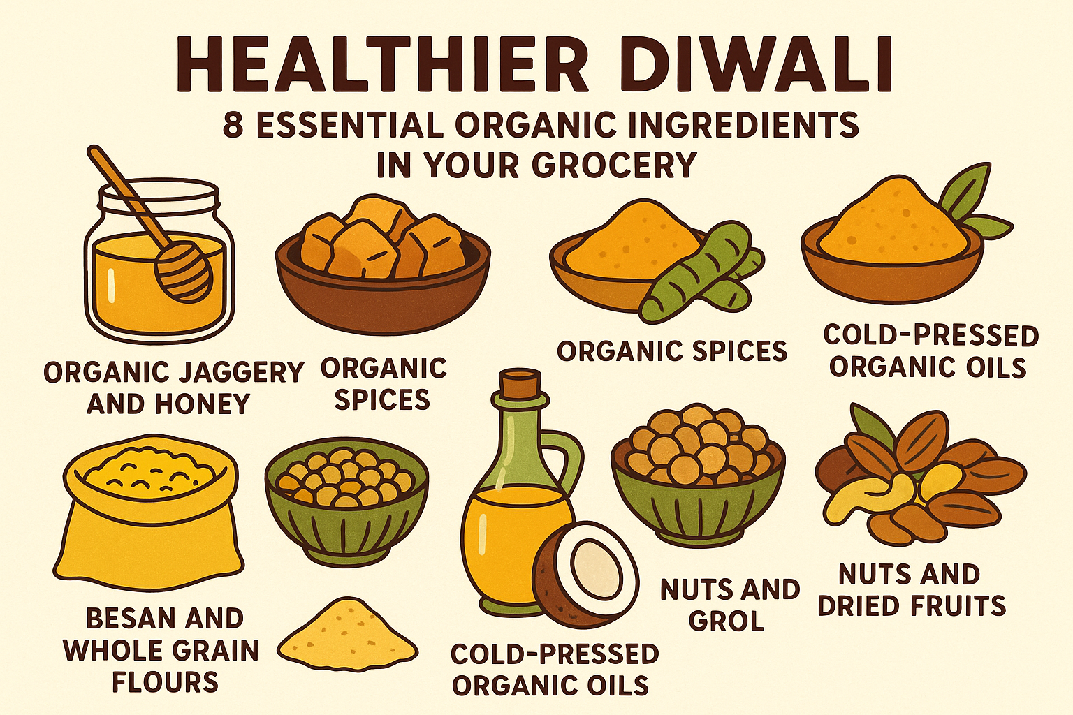 Healthier Diwali: 8 Essential Organic Ingredients in Your Grocery